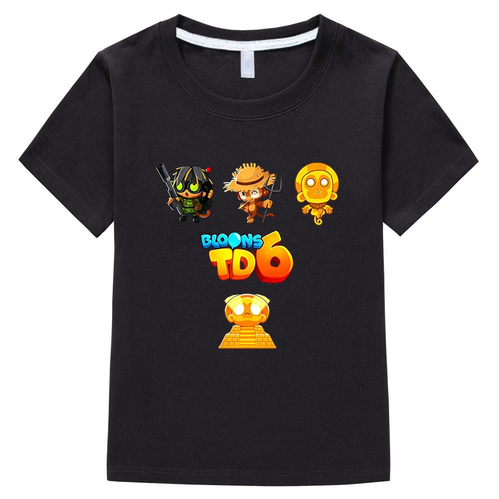 

Игровая футболка Bloons TD 6 для детей 100% хлопок Мультяшный принт Детские футболки Уличный стиль Мальчики Девочки Топы Круглый вырез Короткий рукав Лето 100 чёрный