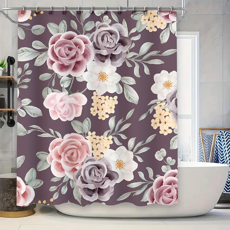 Luxury Watercolor Floral Shower Curtain for Bathroom Decor Modern Bath Mat Set in Various Colors