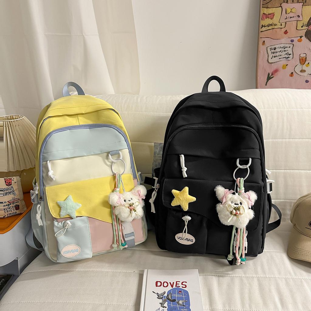 Schoolbag Japanese ins high value fresh and sweet backpack large capacity lightweight backpack contrasting color junior high school student schoolbag