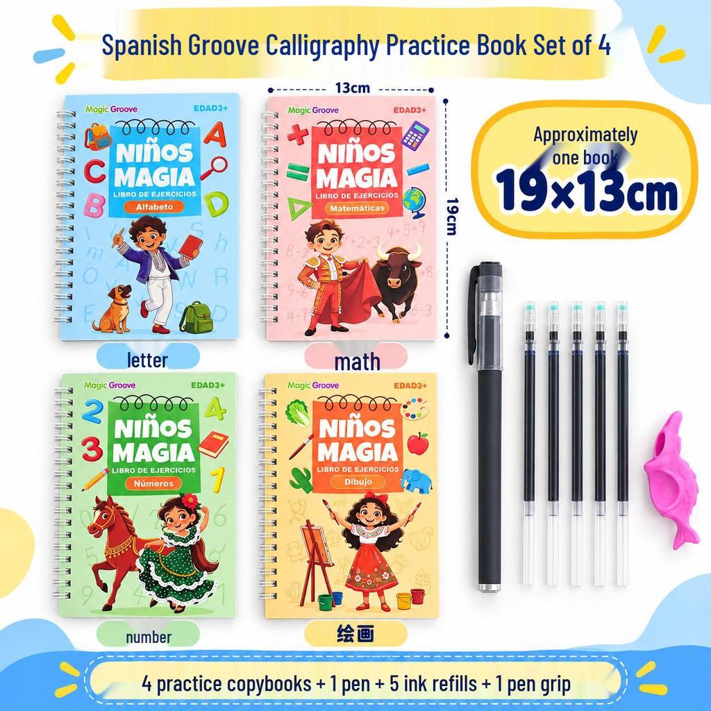 Magic Groove Calligraphy Practice Book: English Edition for Kids with Pen Control Training