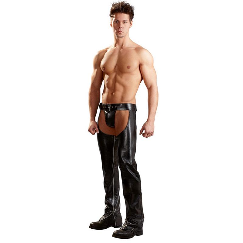 Men's Sexy Pants Sex Role-Play Buckle Belt Hollow Out Zipper Dancing Nightclub Gay Erotic Underwear