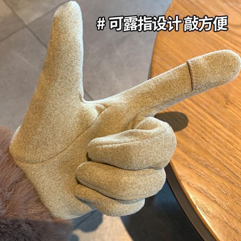 Warm gloves winter women's fleece thickened cute windproof plush cotton gloves riding driving cold