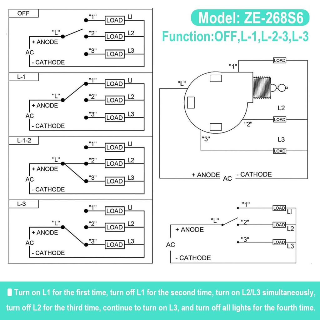 Ceiling Fan Switch ZE-268S6 3 Speed 4 Wire, Switch Control Replacement for Ceiling Fans, Hampton Bay Fans, Hunter Fans, and Standing Fans, Wall Lamps