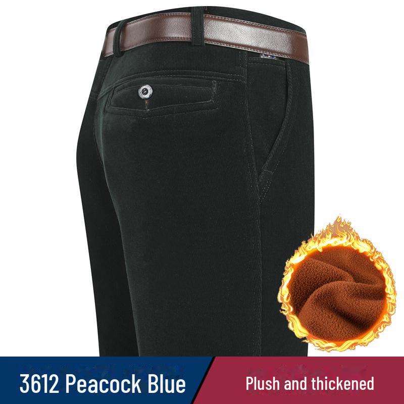 Men's Stretch Corduroy Pants - Middle-Aged, Casual, Loose Fit, Plus Velvet, Thickened for All Seasons