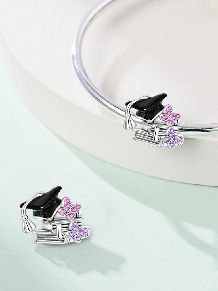 Charms Plata Graduation Cap With Owl And Bear Beads Copper Plated Fit Charms Original Bracelet For Jewelry Making Diy Charm