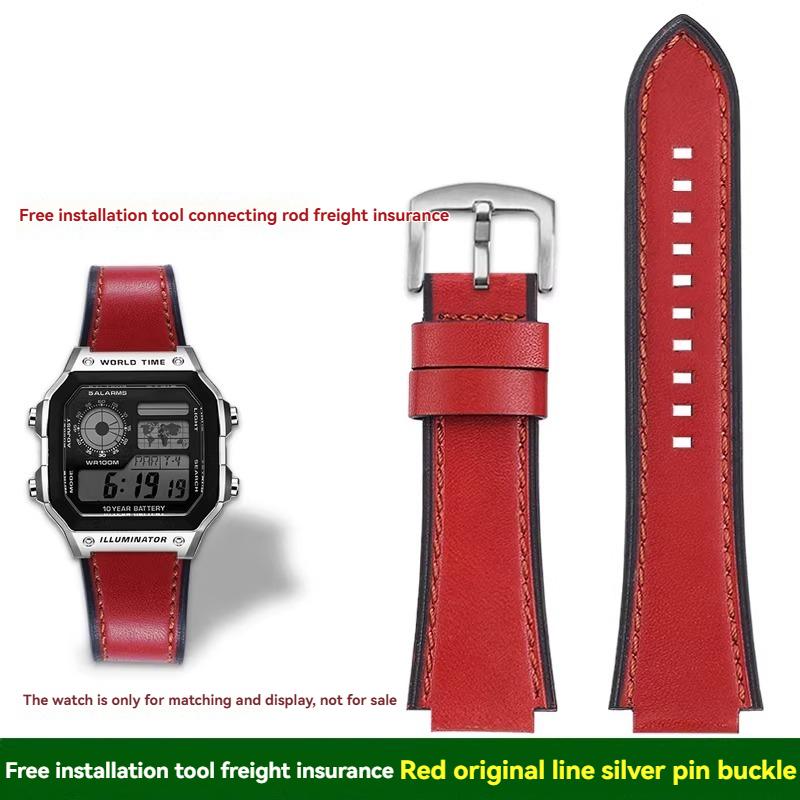 For Casio small square AE1200/1300/1500 SGW-300/400 W-218 men's original genuine leather watch strap accessories