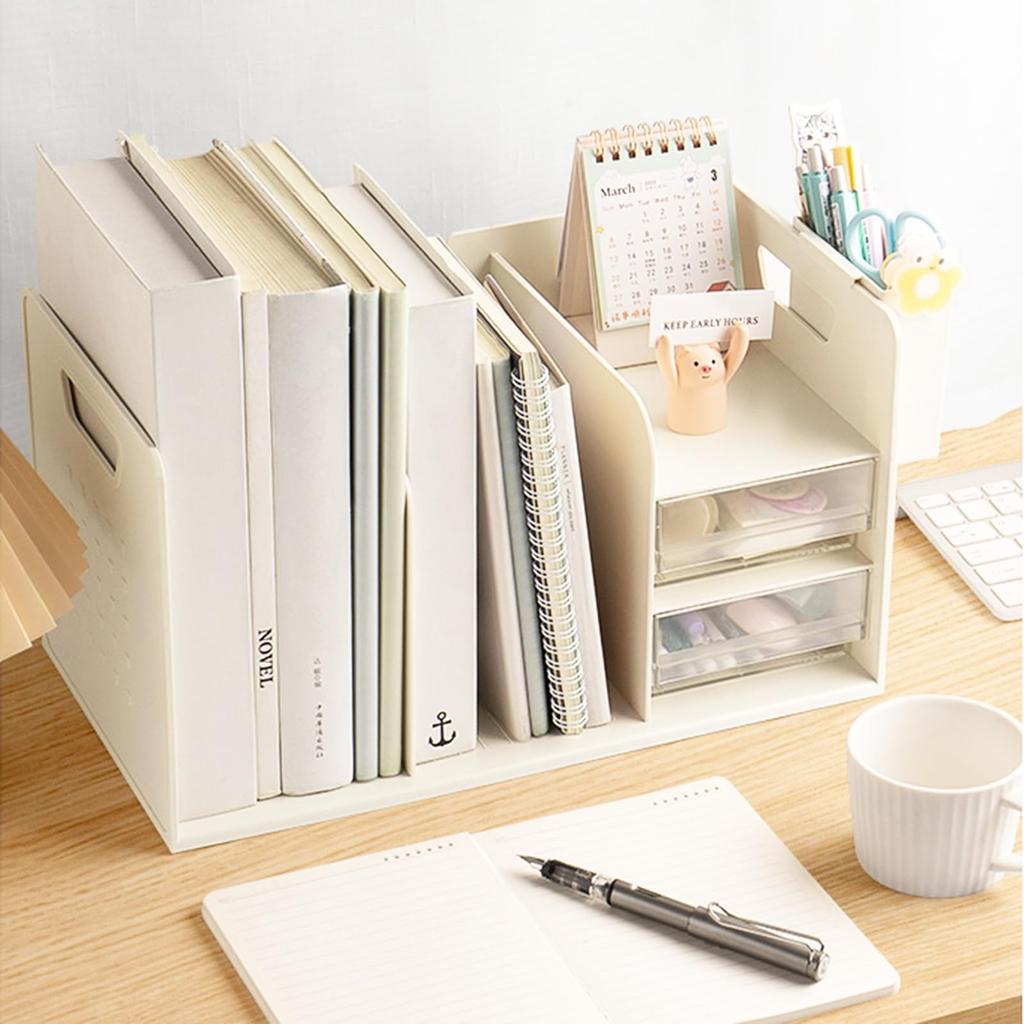 Desktop Storage No Assembly Desk Shelf with Pen Holder and Large Capacity Desk Desktop Book Desk Organizer for A4 A White ELECTRO-WEIDEWORLD Unit,