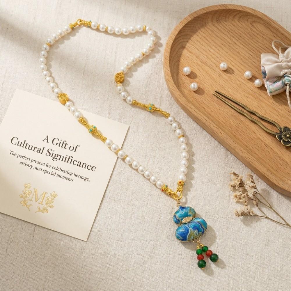 Traditional Brocade Calabash Necklace Calabash Pendant Embroidered Pendant Necklace Gift