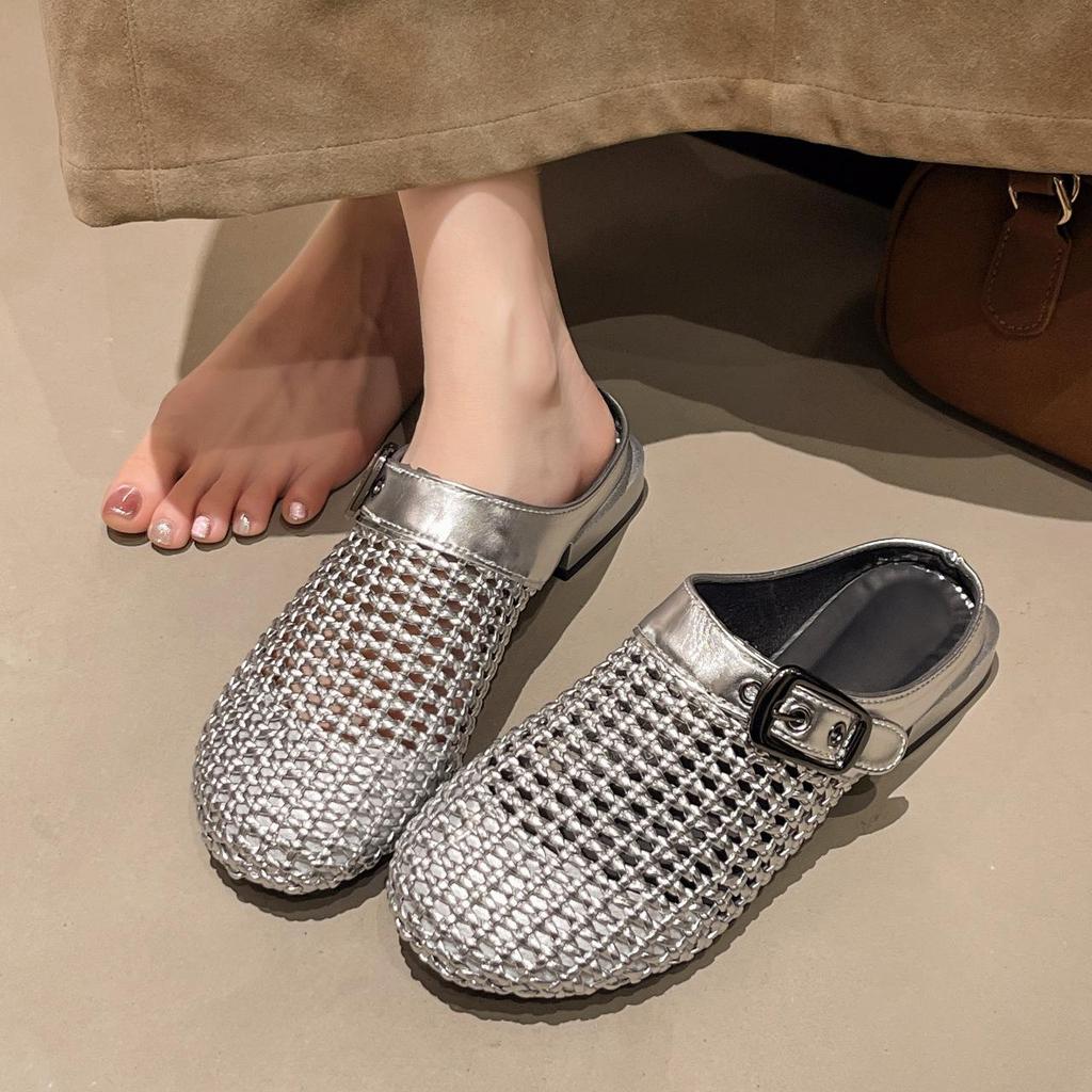 Woman Slippers 2026 Summer Fashion Mueller Low Heel Soft Bottom Casual Shoes Breathable Mesh Shoes Woman Fashion Braided Shoes