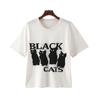 Sommer Damen T-Shirt Plus Size Rundhals Jacquard Katze Lose Kurzarm Tops