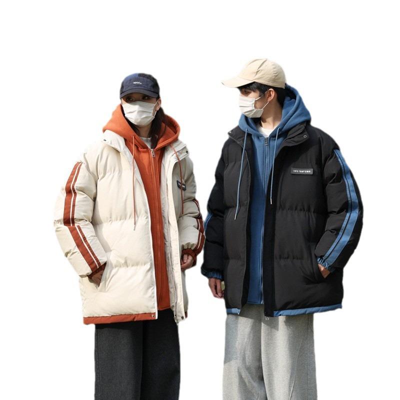 Fake Two-piece Cotton Clothes Men's 2025 Winter New Couple Hooded Cotton-padded Clothes Korean Thermal Jacket Men