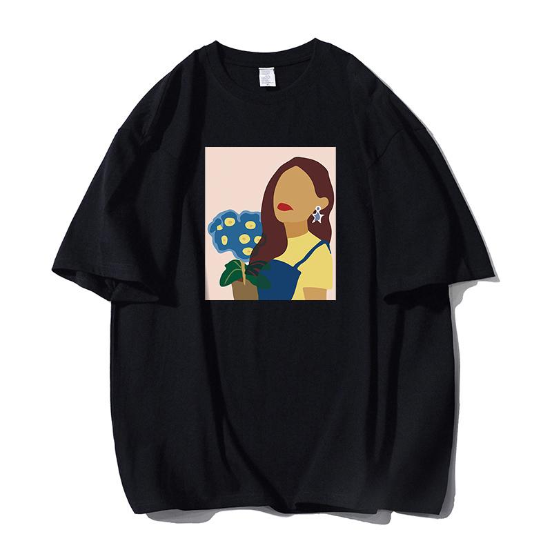 Shellsuning Oversized 100% bavlněné tričko Harajuku pro ženy Letní móda Jednoduchý krátký rukáv Měkká trička Dámské základní gotické topy