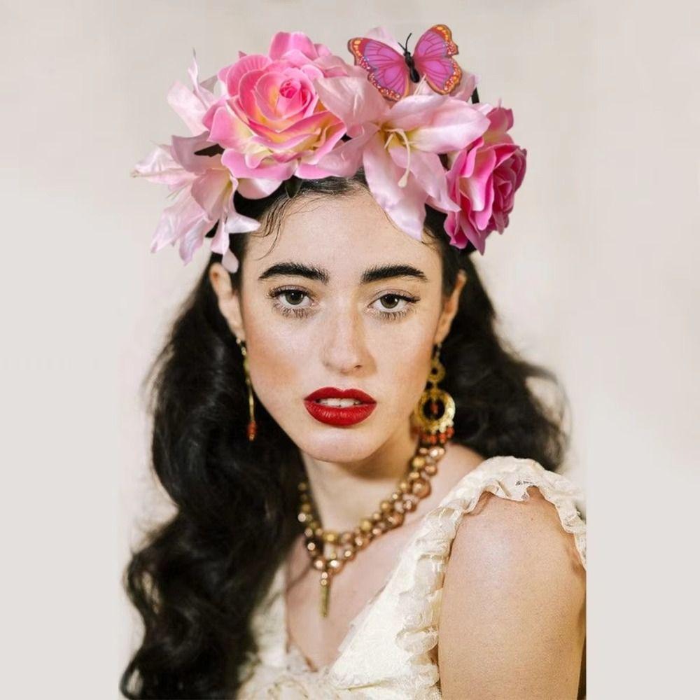 Butterfly Design Flowers Headband Handmade Rose Flower Crown  For Women Girl