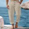 Cross-border Linen American Men's Drawstring Vertical Buckle Solid Color Breathable Comfortable Loose Straight Casual Pants