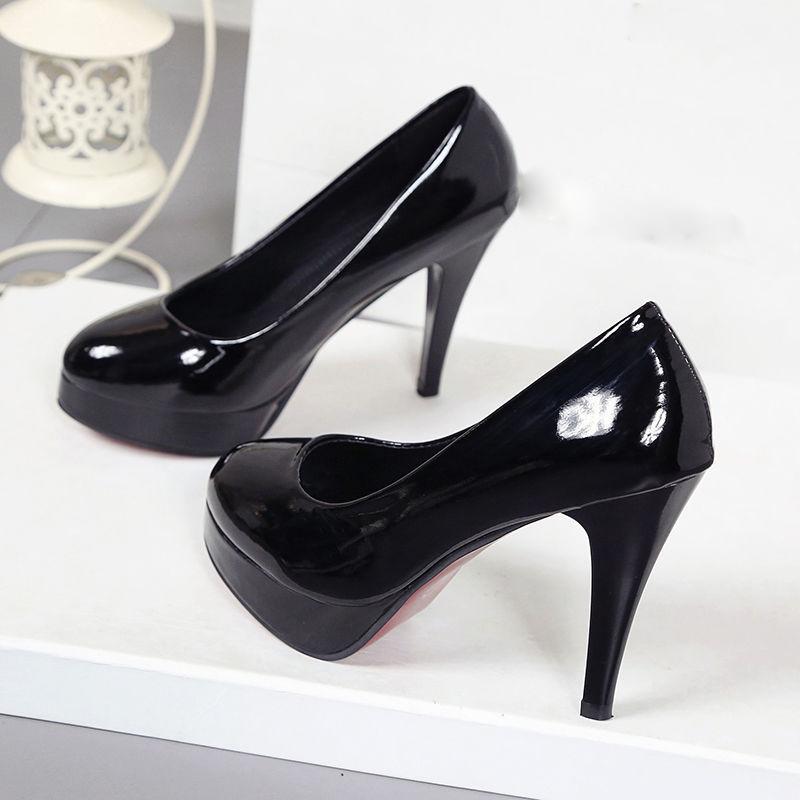 black patent round toe heels