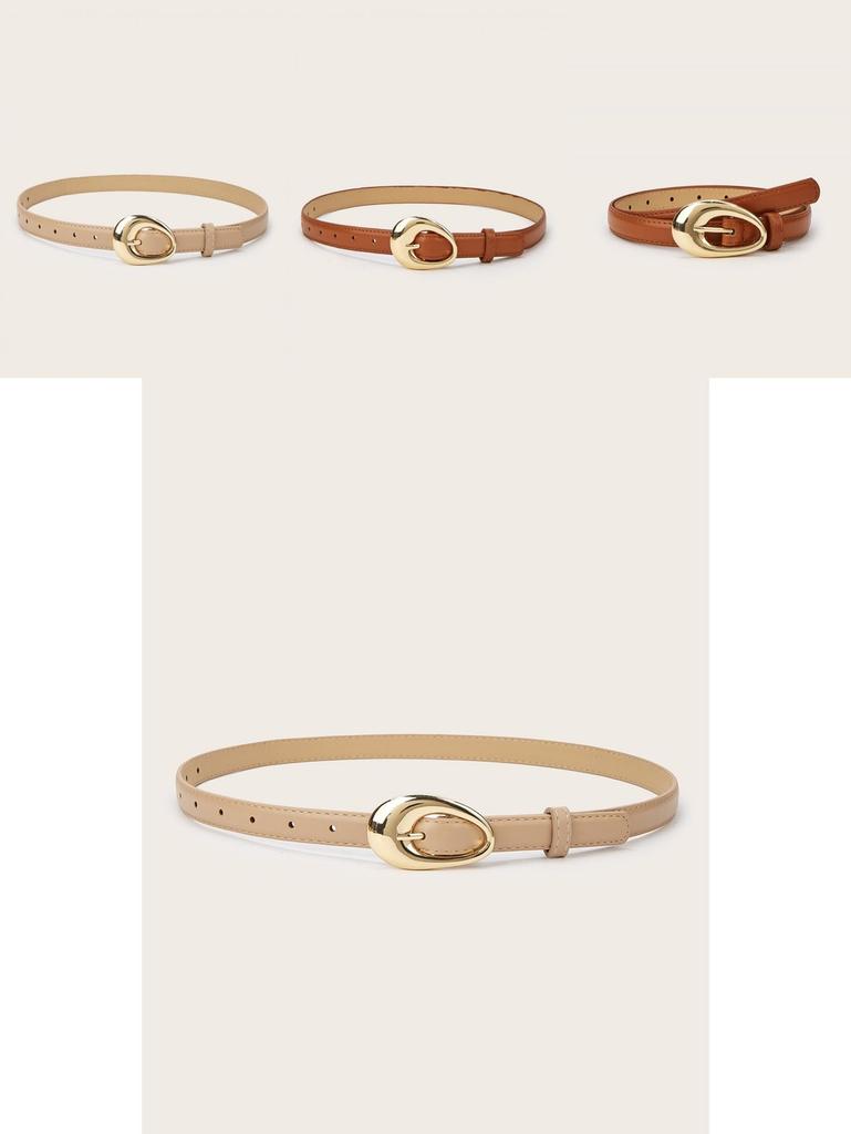 Simple Solid Color Gold Buckle Decoration Women Belt For Casual Denim Styling