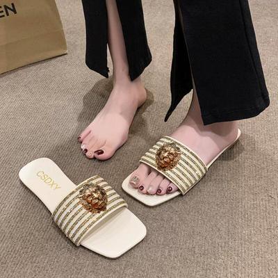 Flache Hausschuhe Damen Sommer Draußen tragen neu rutschfest Harajuku-Stil Netz rote Sandalen große Größe sexy Sandalen 34