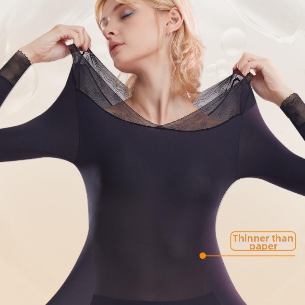 Tops and Pants Women Thermal Clothes Lace V Neck Warmth Long Pants Thermal Underwear Undershirt
