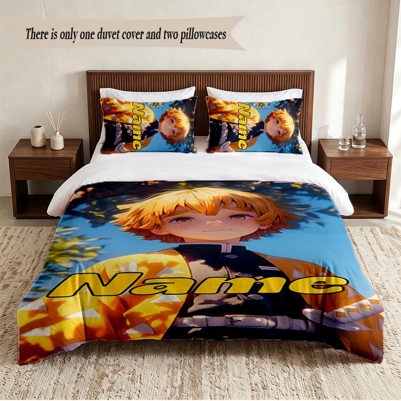 Set Lenzuola Personalizzato Zenitsu a 3 Pezzi Morbido Copripiumino per Camera da Letto Decorazione Casa