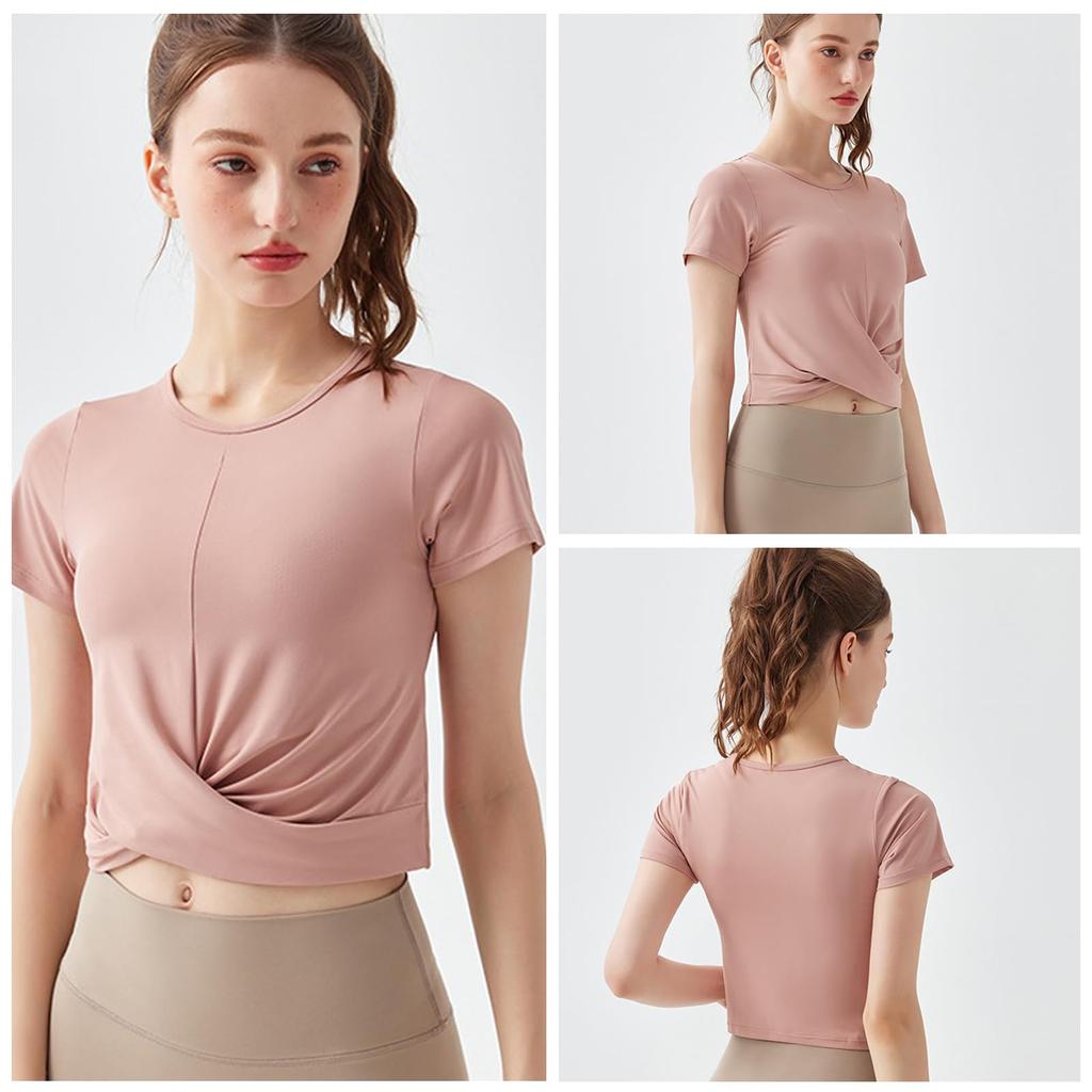 Tumao Yoga Round Stretch Short Hot Yoga Comfortable Light Women's T-Shirt, Neck, Quick-Drying, Sweat-Wicking, Pilates, Top, Sleeve, Training,