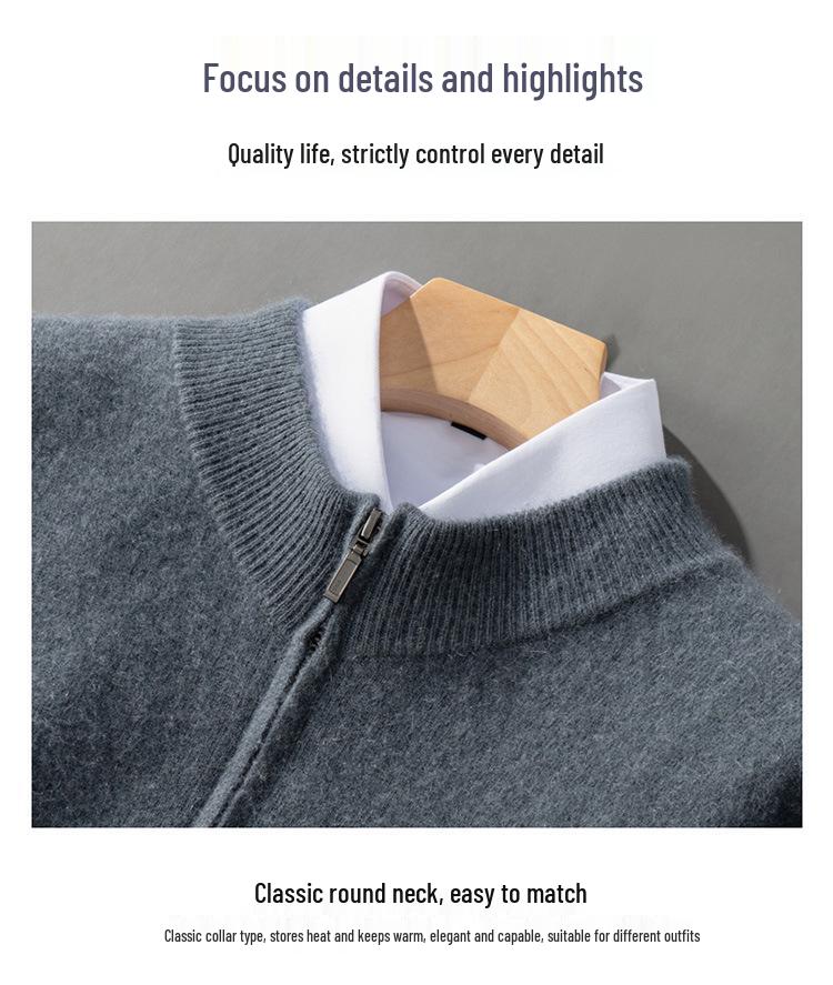 Men's Wool Round Neck Cardigan - Autumn/Winter Business Casual Knit Sweater