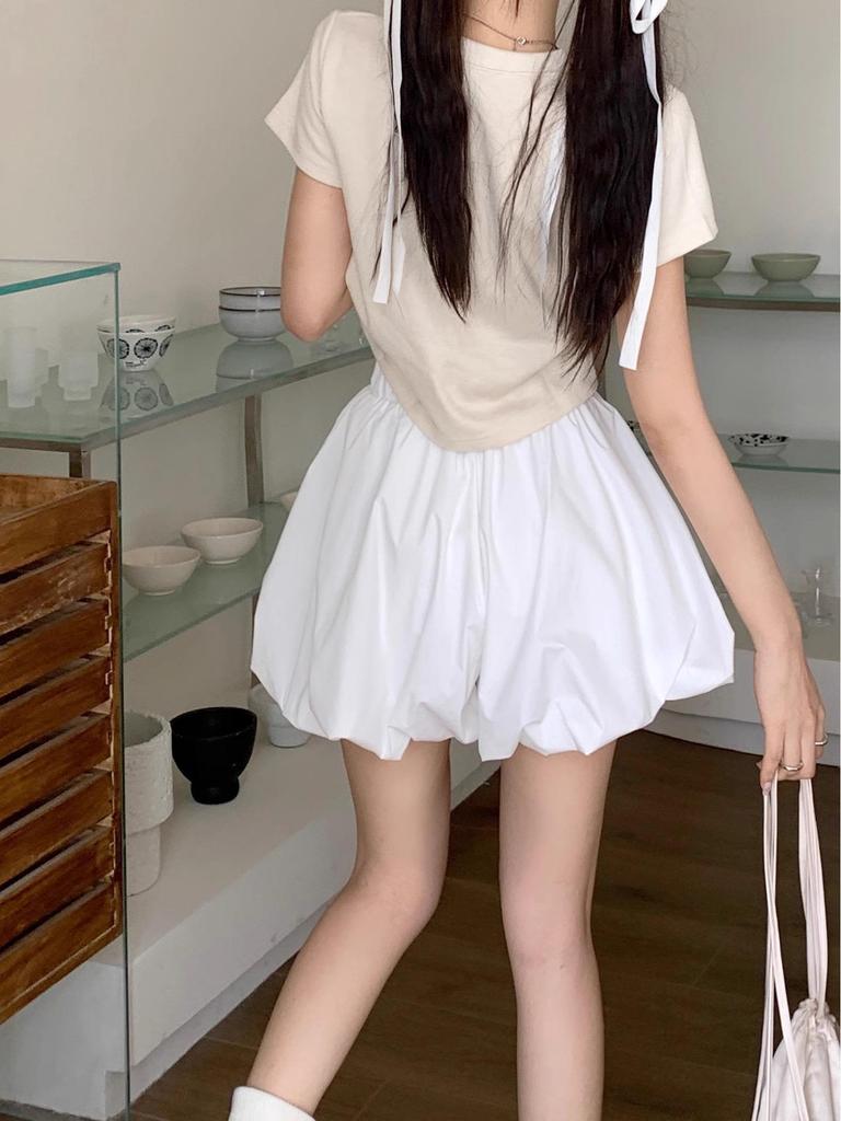 Women's High-Waist Lantern Culotte Shorts - Summer Tulip Skirt Pants, Black/White