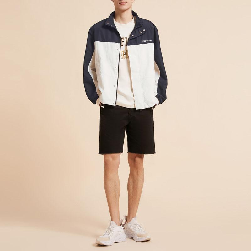 Tommy Hilfiger Water-Resistant Color-Block Stand-Collar Fitted Outdoor Camping Hiking Jacket Unisex Jacket Blue White MW0MW31650-AC0
