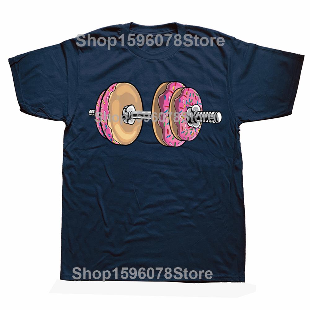 Donuts Dumbbell Funny Doughnut Lover Weightlifting T Shirts Tee Tops Round Neck Fashion Tshirt Clothing Casual Basic Tshirts
