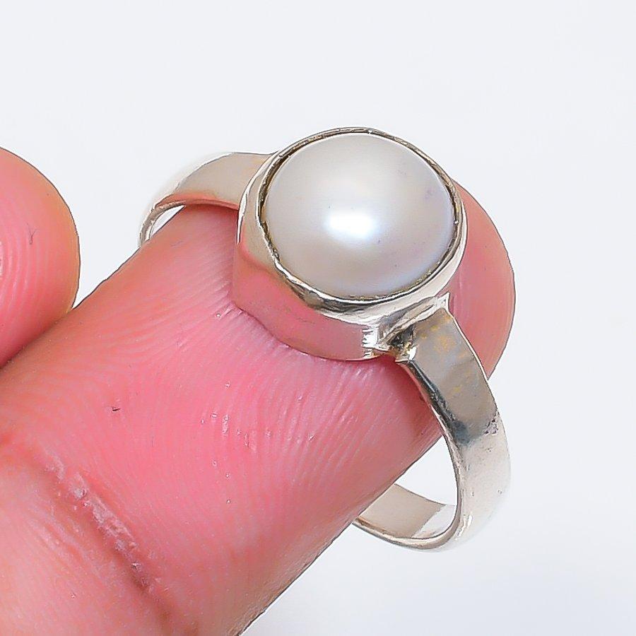 Natural Pearl Gemstone Handmade 925 Sterling Silver Jewelry Ring Size 8 ZS-1851