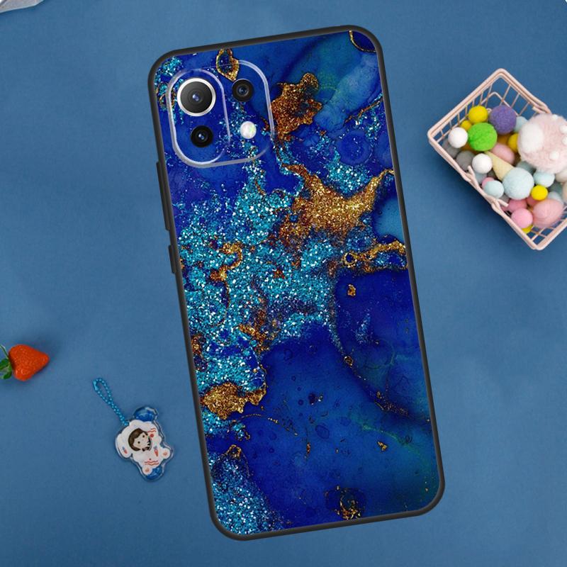 Gold Indigo Faux Malachite Case For Xiaomi 14 13 15 Ultra 11T 12T 13T 14T Pro POCO X7 Pro X3 X5 F5 F6 M6 X6 Pro Cover