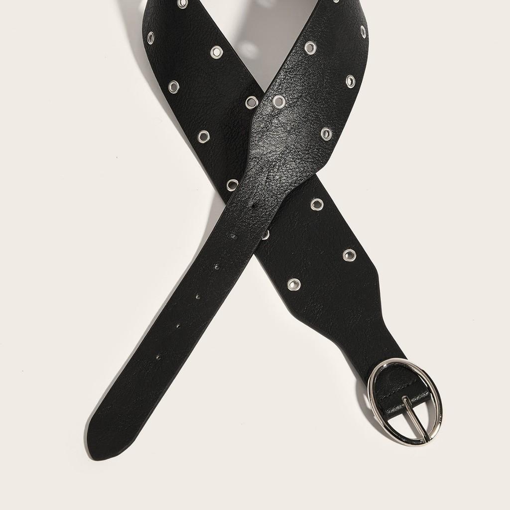 Inspired Punk Faux Leather Belt With Hollow Rivet Decoration Streetwear For