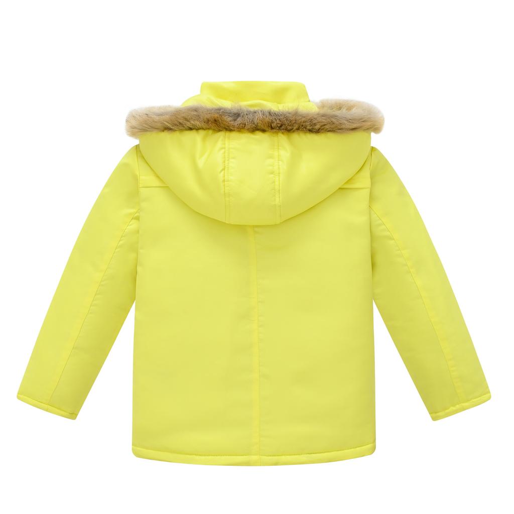 Middle and Big Children's Cotton Jacket Solid Color Thickened Warm Rushing Jacket Boys and Girls Hair Collar Removable Hooded Jacket