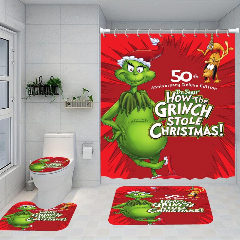 Christmas Series Shower Curtain Digital Printing Bathroom Shower Curtain Four-Piece Polyester Shower Curtain