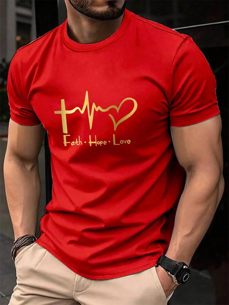 Mens Printed TShirt 100 Cotton Letter Pattern Simple Casual LooseFitting TShirt