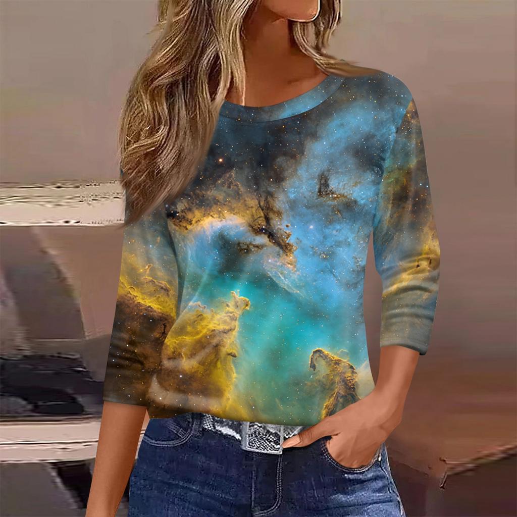 Women's T Shirt Print 3/4 Sleeve Daily Weekend Fashion Basic Round Neck Regular Top