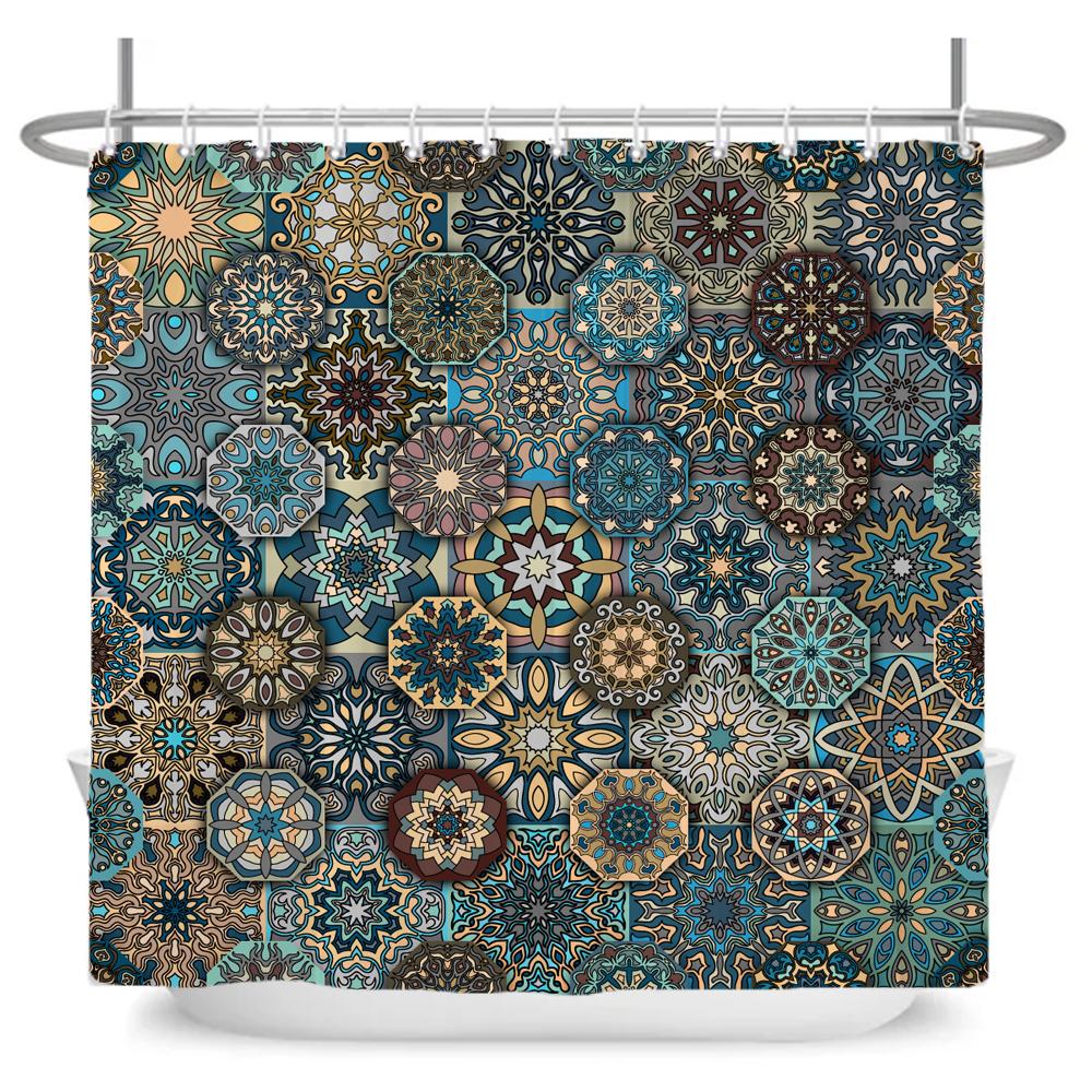 Bathroom Art Bohemian style Shower Curtain Medieval Minimalist Art Boho Polyester Fabric Bath Curtain 180x180CM with 12 Hooks