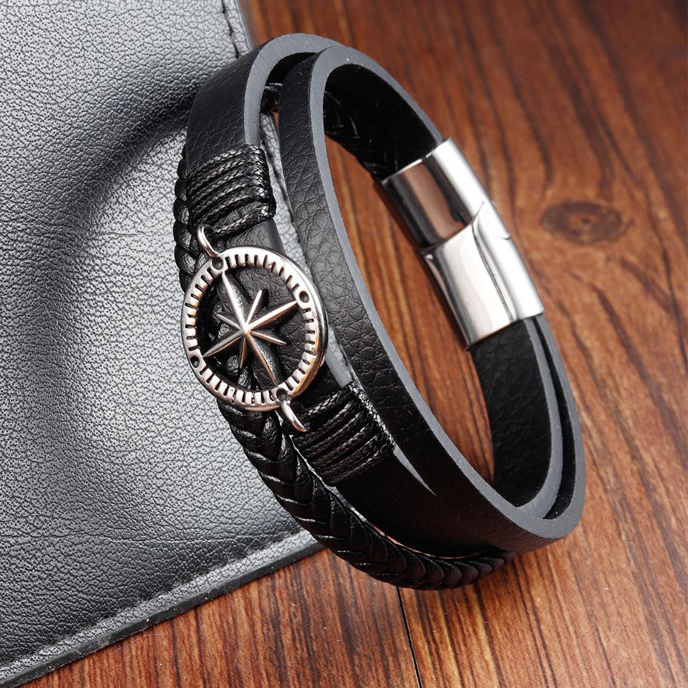 Svart Läderrep Ko-hud Herr Dubbla Lager Äkta Läder Flätat Armband Handgjort Flerlagers Läderarmband 2026