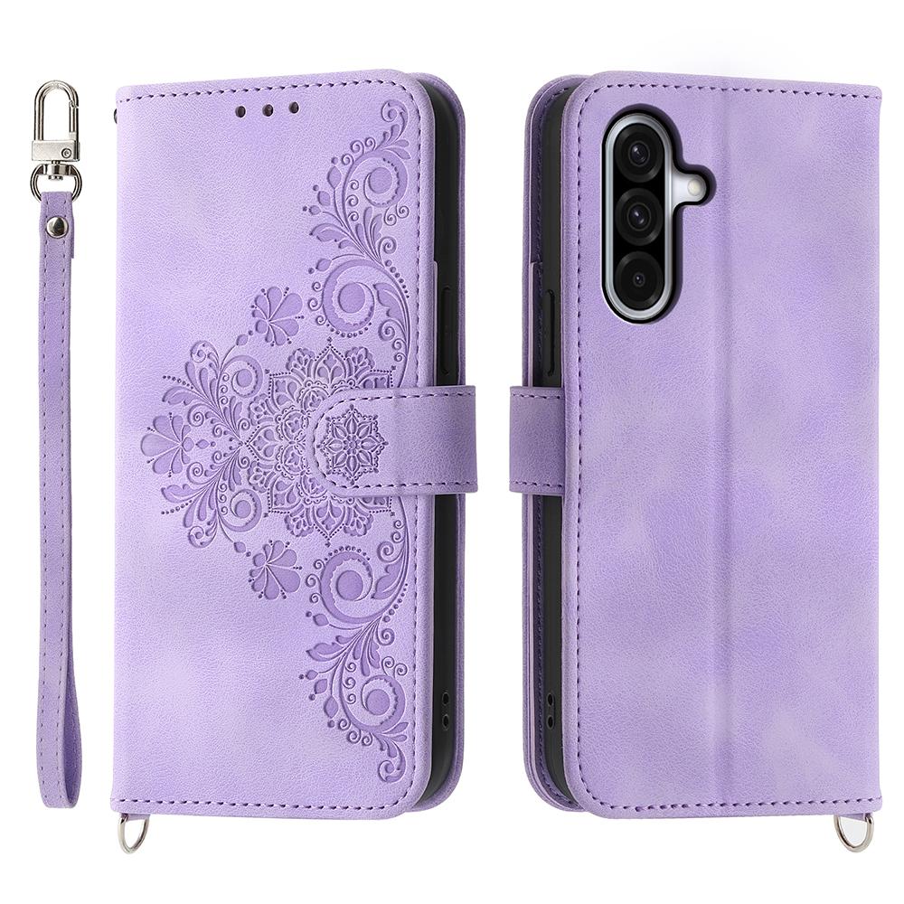 For Samsung Galaxy A17 5G Case Flower Pattern PU Leather Wallet Phone Cover with Strap