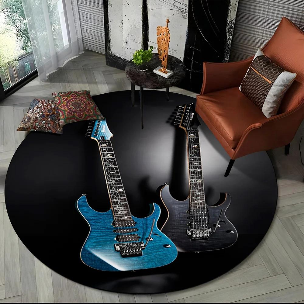 Elektrische Gitarre Klassische Gitarre Runder Teppich für Wohnzimmer Schlafzimmer Kinderzimmer Dekoration, Haustierbereich Teppich Rutschfeste Bodenmatte