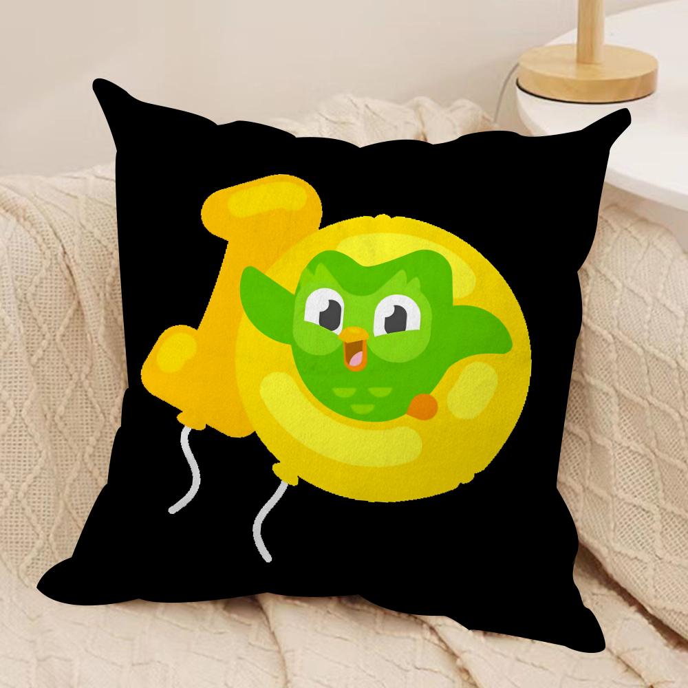 Cute D-Duolingos Cushion Cover Silky Short Plush Double-Sided Printed Pillow Case for Sofa All Seasons Home Decor Gift