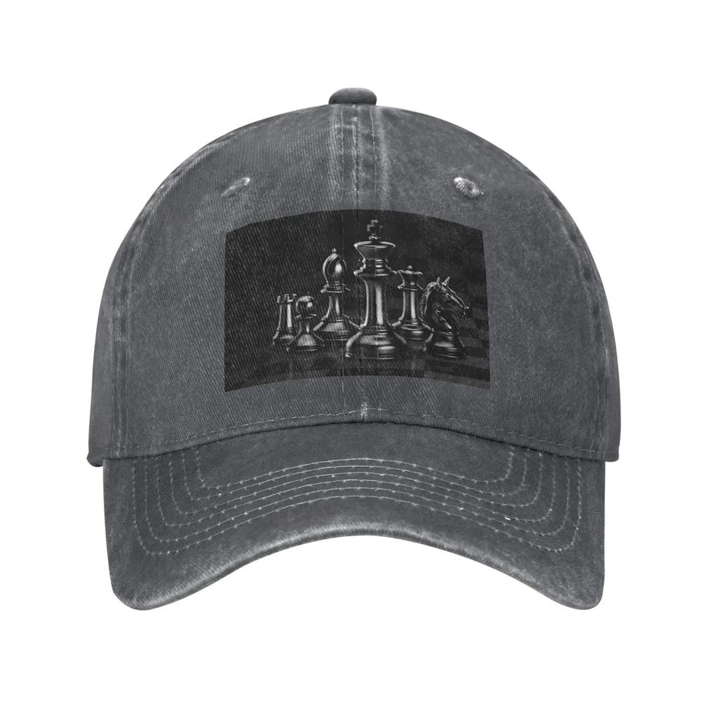 Black King Chess Thechessboard Denim Fabric Cap Casual Baseball Caps Adjustable Hat Summer Unisex Baseball Hats
