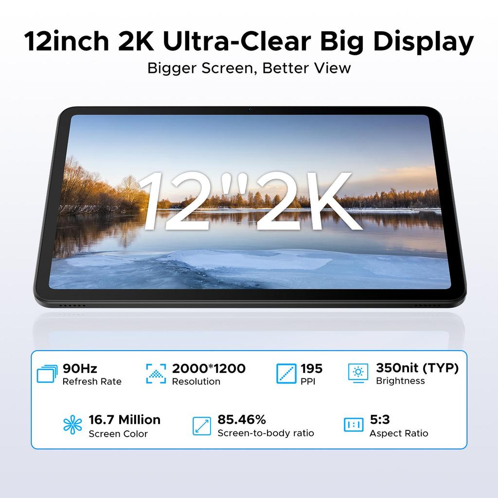 DOOGEE U12 Android 16 Tablet, 12 Inch, 90Hz, 24GB+128GB (2TB), Gemini AI Octa-Core, 9000mAh/18W, Widevine L1, 2.4G/5G WiFi, Face ID
