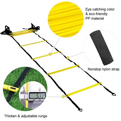 Kit de entrenamiento Speed ​​Agility, escalera de agilidad, escalera de fútbol con 12 peldaños, 12 conos y 4 estacas