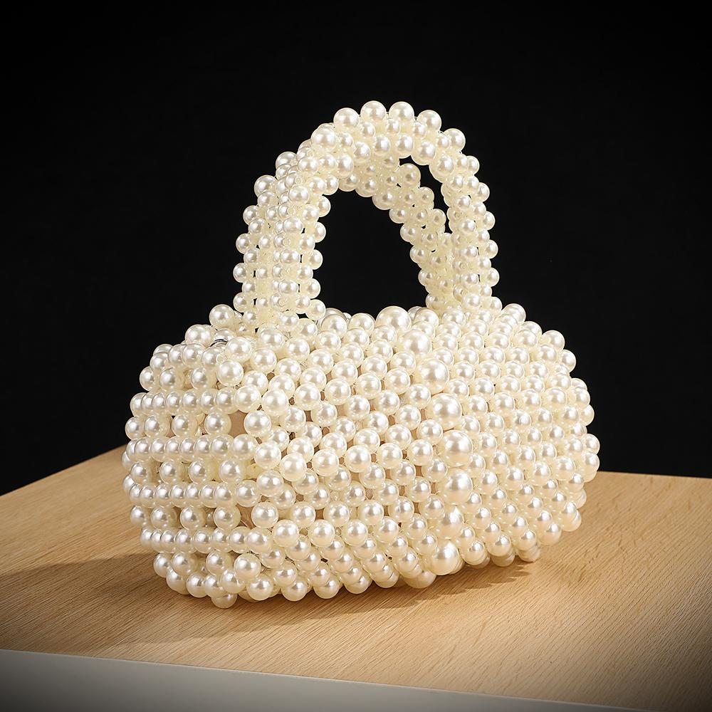 Elegante bolsa de noite com tecelagem de miçangas, estilosa e versátil, bolsa de mão para banquete e festa, bolsa de armazenamento de pérolas para saídas sociais