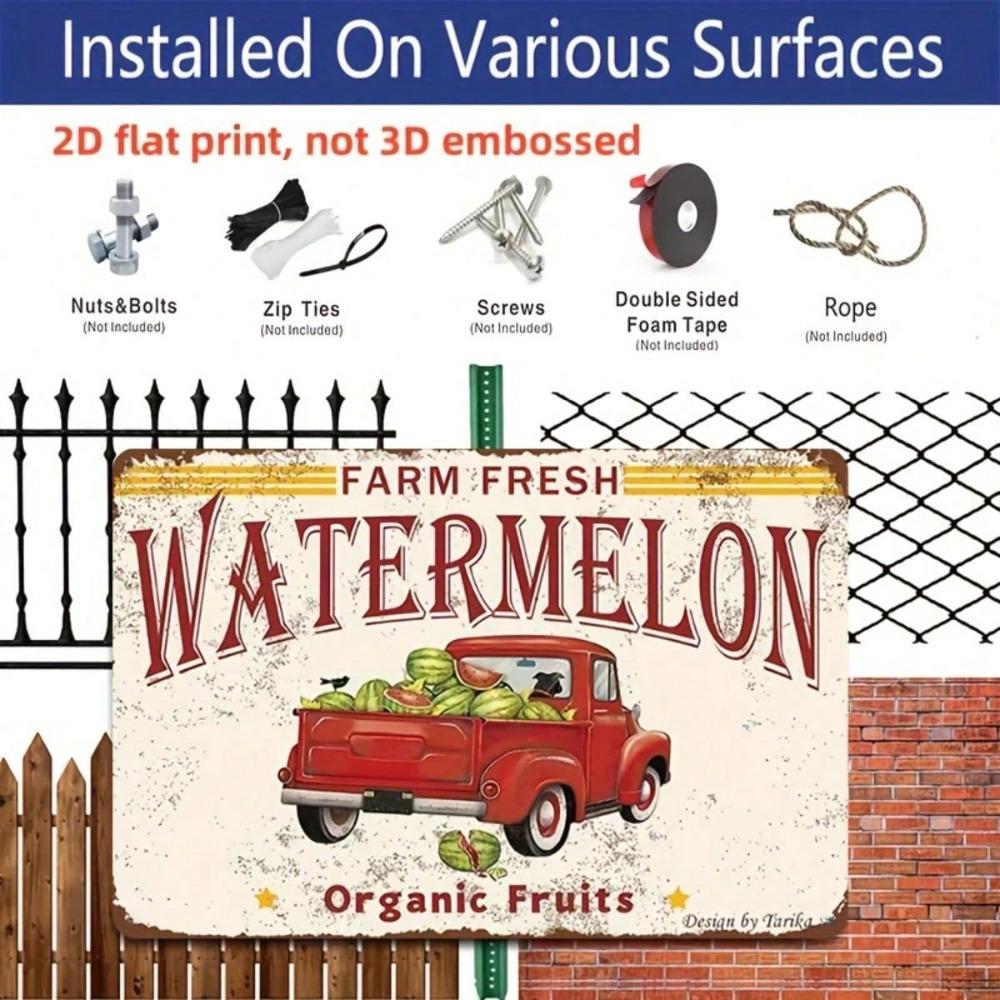 Vintage Farm Fresh Watermelon Metal Sign, Rustic Farmhouse Wall Decor, Weather-Resistant Indoor Outdoor