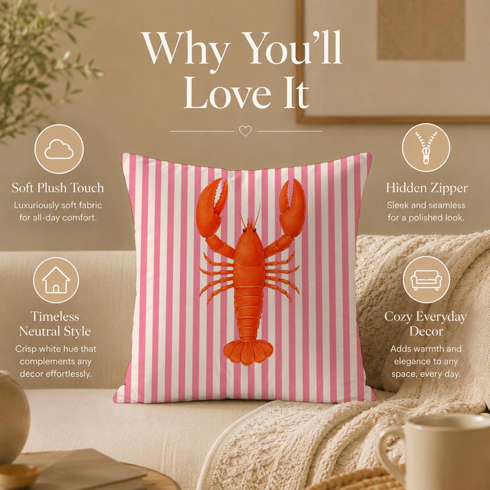 Ocean Life Theme Striped Cushion Cover Double-Sided Printed Pillow Cover Hypoallergenic Dust-Mite Proof