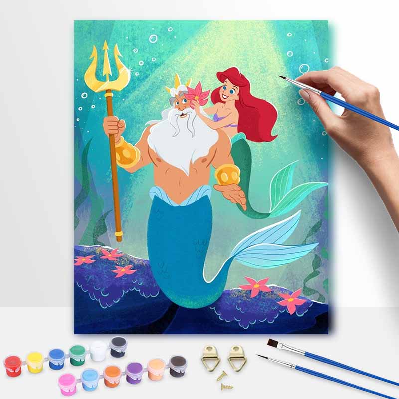 Disney The Little Mermaid Ariel King Triton oil painting art set handmade diy gift home decoration 20x30cm