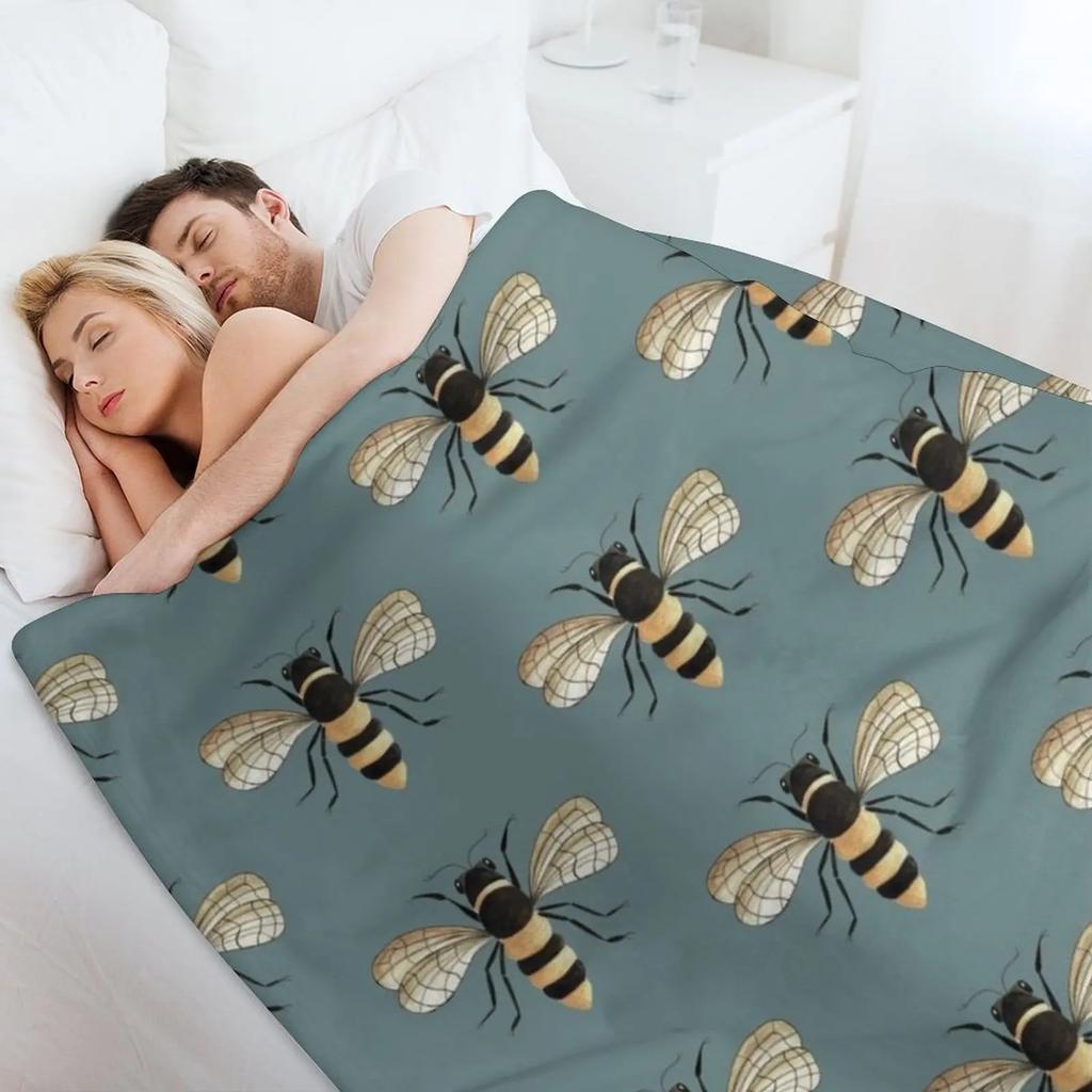 Gold Bee Throw Blanket Shaggy Furry Soft Blanket For Bedroom Living Room