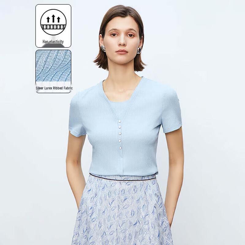 

JESSIE Women s Gentle Faux Two-Piece Slim Fit Knit T-Shirt