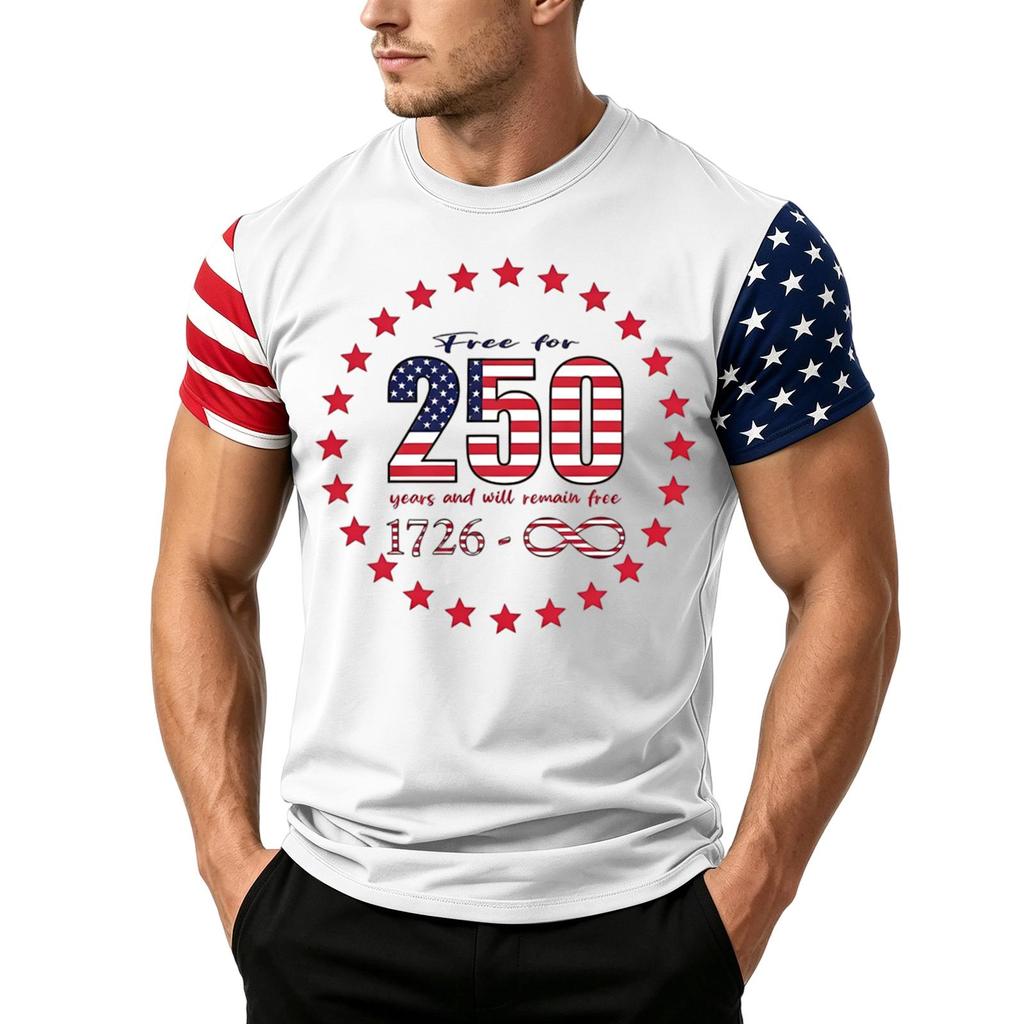 Men's Independence Day Flag Print Short Sleeve T-Shirt, Loose Casual Daily Summer Tops